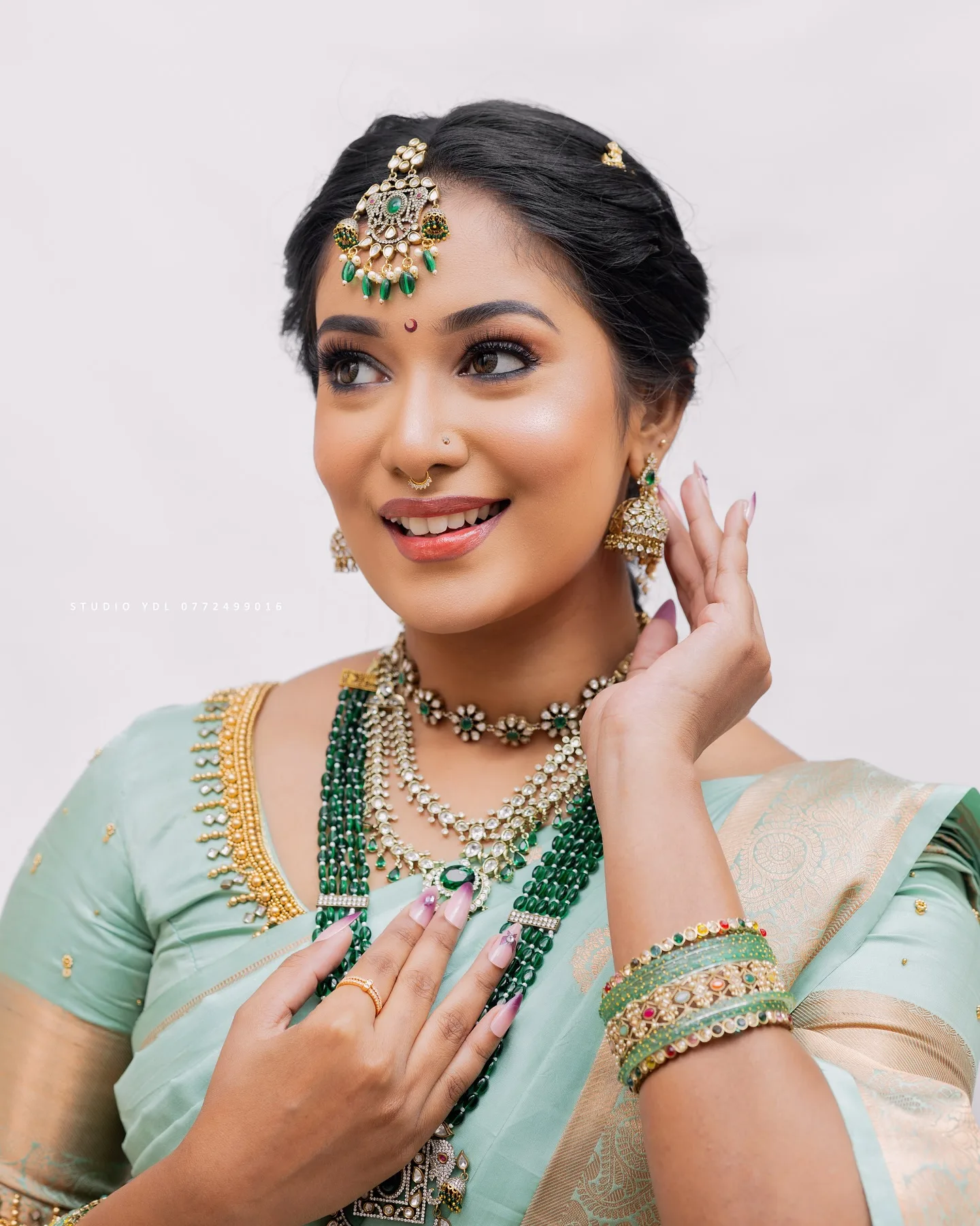 Green emerald bridal look