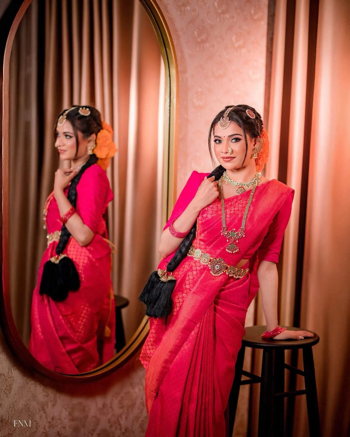 Red editorial mirror shoot